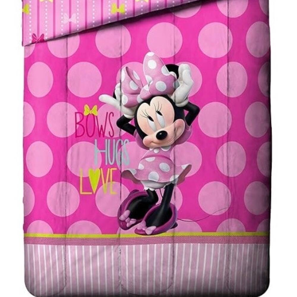 Disney Minnie Mouse Bigger Bow Twin Comforter Reversible Pink Kids Bedding